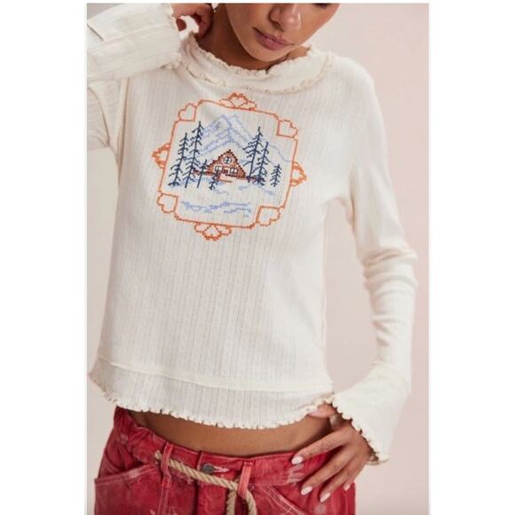 Free People Tops - We the Free People Through the Woods Embroidered Long Sleeve Top Shirt Small